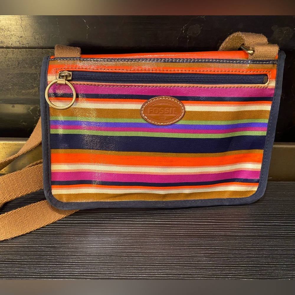 Fossil Crossbody Coated Canvas Multicolor Striped… - image 2